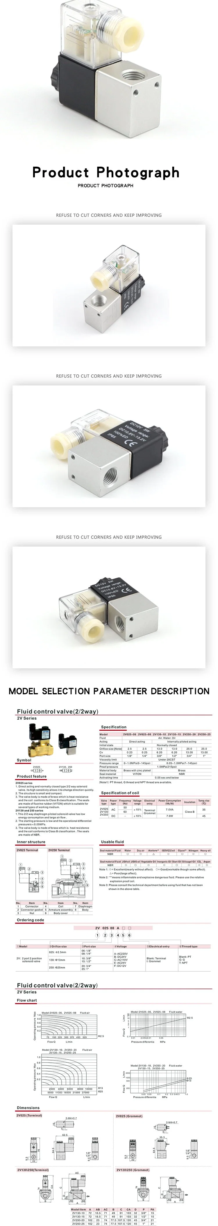 2V025-06 Pneumatic Electric Solenoid Valve Air Magnetic Valve